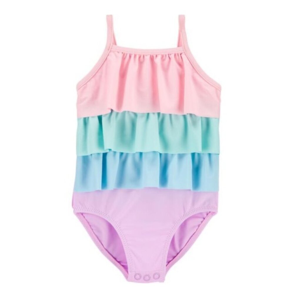 Carter’s Baby Girl Rainbow Ruffle Swimsuit 6M Pastel Pink UPF 50
